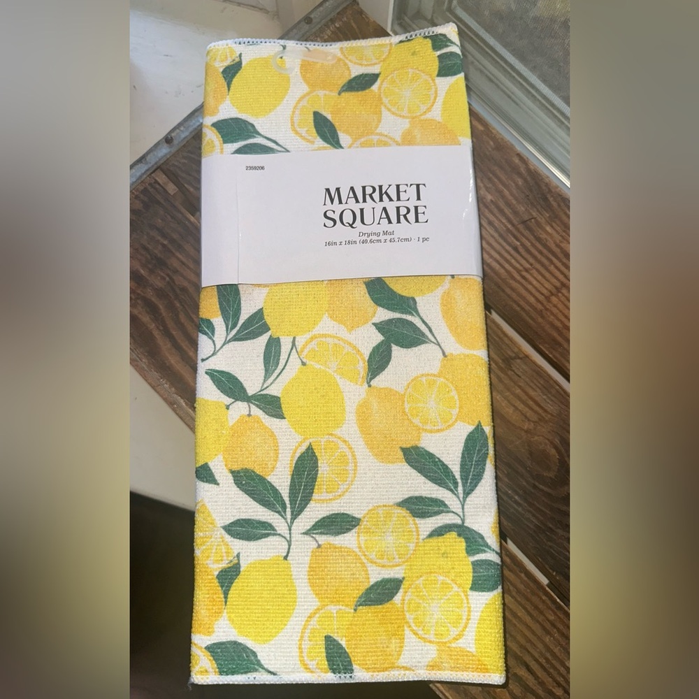 Printed Kitchen Microfiber Drying Mat, 16" x 18", YELLOW LEMONS, Market Square